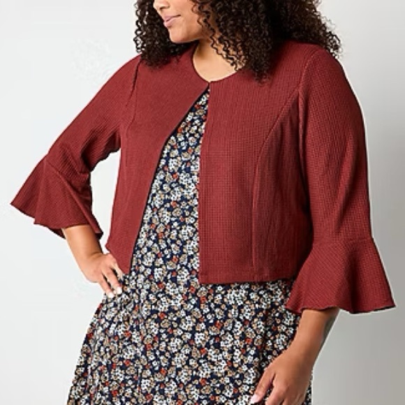 Perceptions Womens Cardigan with Flounce Sleeves, Textured, Knit, Open Front PXL - Picture 1 of 7